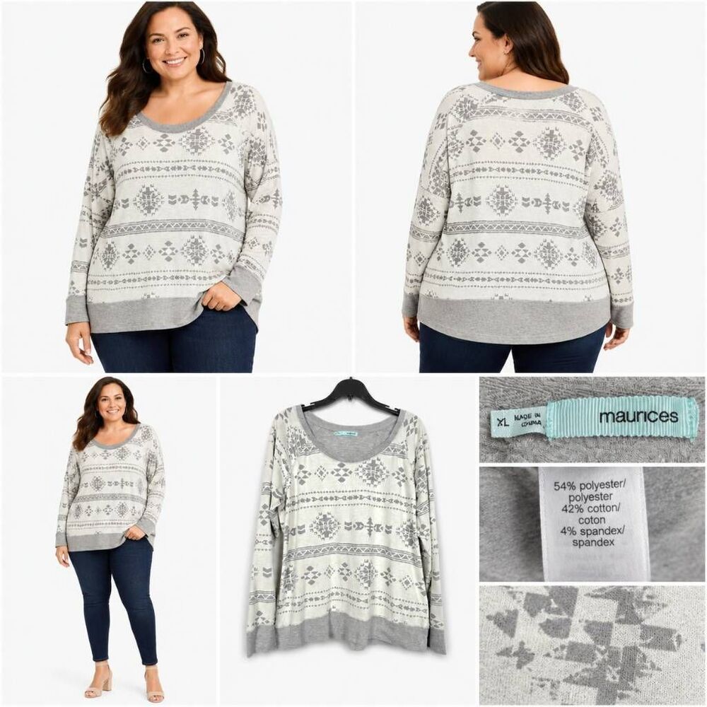 Maurices Aztec Print Lightweight Sweater XL Gray